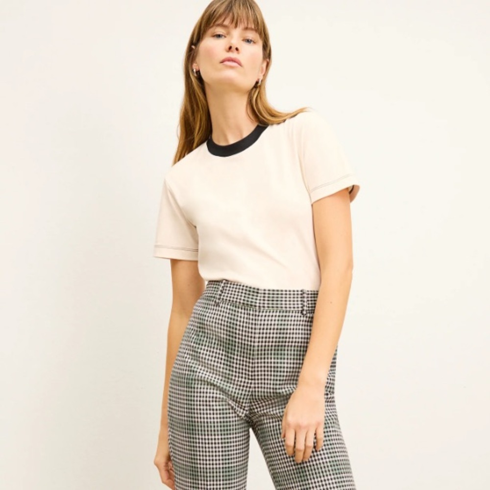 MM LEFLEUR The Leslie Tshirt Contrast Women XL Ivory Black Organic‎ Pima Cotton